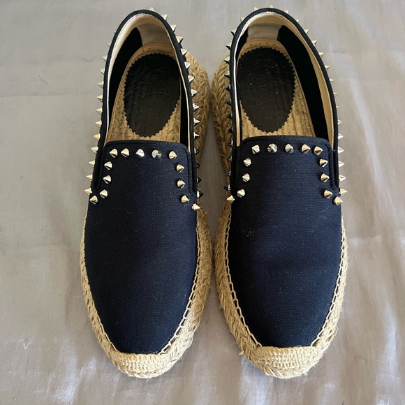 Christian Louboutin Espaboat Navy Espadrille Spiked Shoes 39 - Picture 2 of 16
